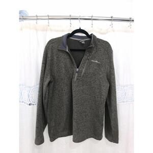 Eddie Bauer Men's Green 1/4 Zip Mock Neck Pullover Sweater Zipper Pocket Size L